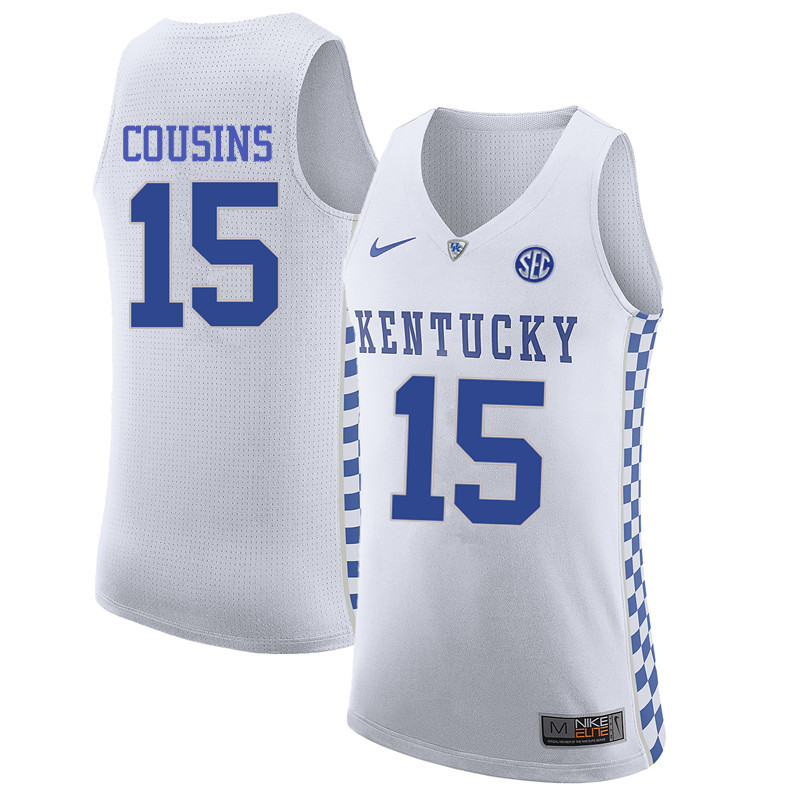 Men Kentucky Wildcats #15 DeMarcus Cousins College Basketball Jerseys-White - Click Image to Close